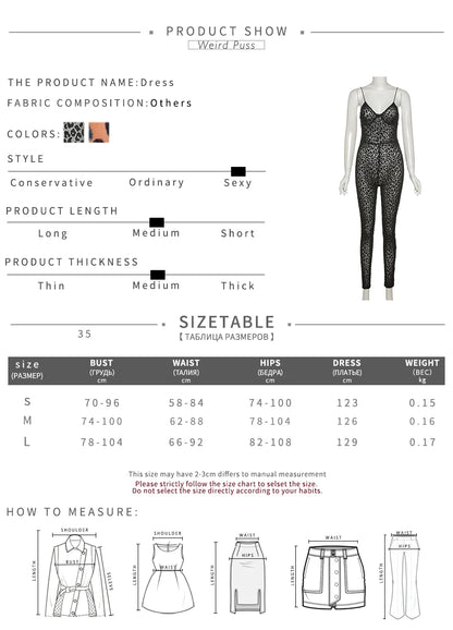 Weird Puss Leopard Print Sexy Skinny Women Jumpsuit Sleeveless Backless Fit Workout Activewear Party Nightclub Stretch Outfits