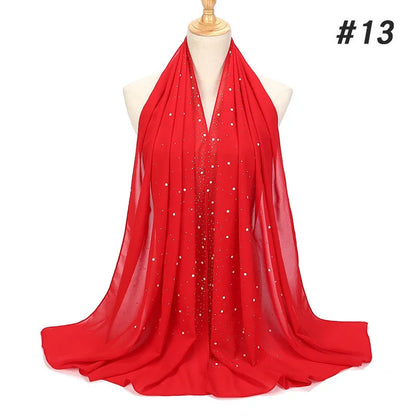 2024 hot sale women plain bubble pearl chiffon scarf Head hijab wrap solid shawls headband foulard femme muslim hijabs stores