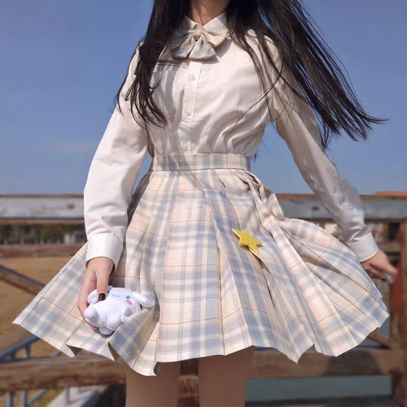 School Girl Uniform Pleated Skirts Japanese School Uniform High Waist A-Line Plaid Skirt Sexy JK Uniforms for Woman Full set