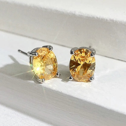 Huitan Simple Stud Earrings with Oval CZ for Lady Daily Wear Ear Accessories Teens Low-key Women's Earrings Statement Jewelry