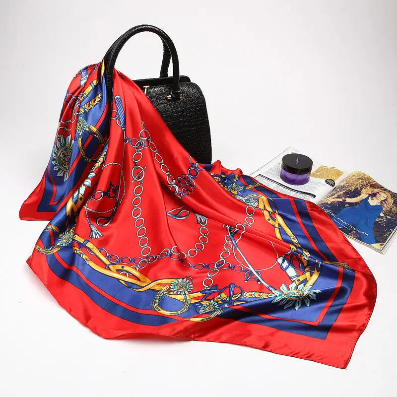 Wholesale Fashion Floral Print Kerchief Silk Satin Shawls and Wraps Hijab Scarfs Female 90cm*90cm Square Bag Scarves For Ladies