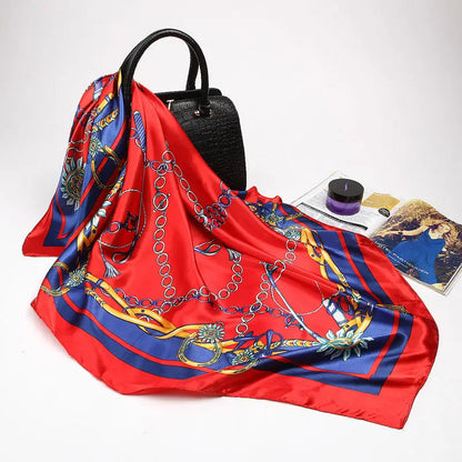 Wholesale Fashion Floral Print Kerchief Silk Satin Shawls and Wraps Hijab Scarfs Female 90cm*90cm Square Bag Scarves For Ladies