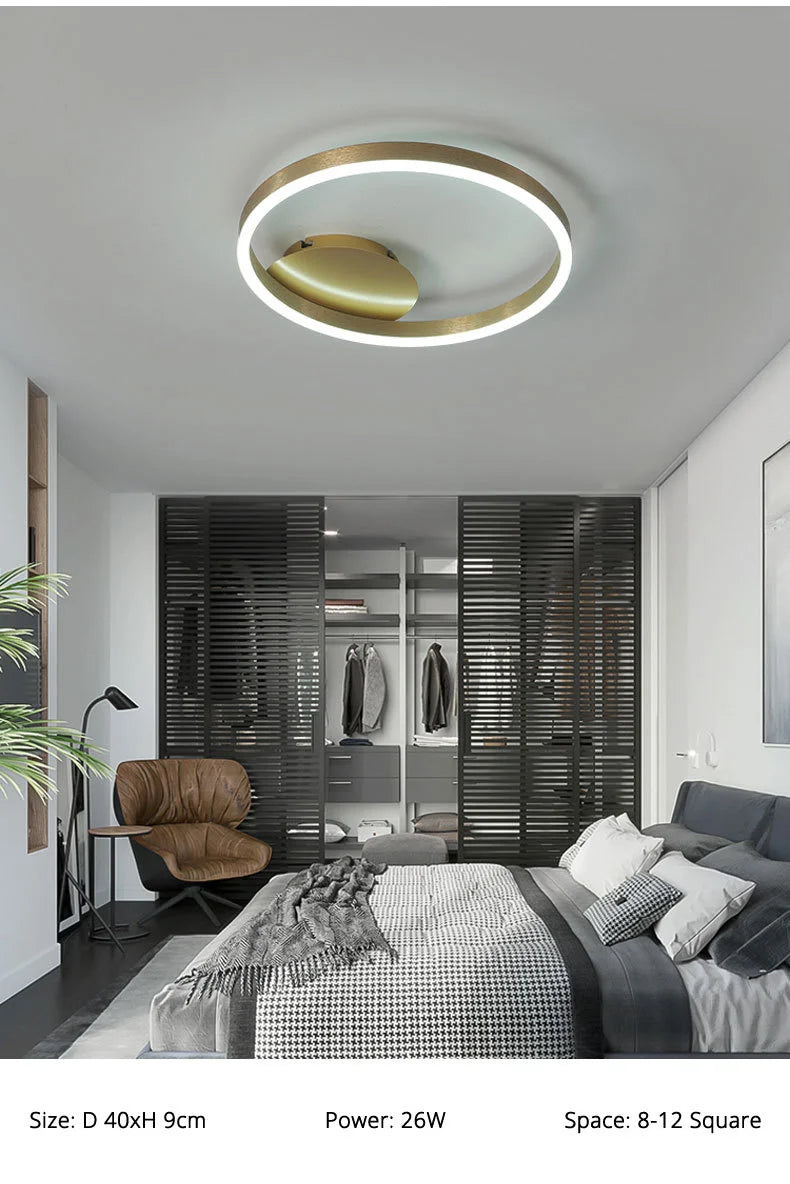 Nordic Creative Round Circle Chandeliers For Bedroom Living Room Restaurant Lighting Golden Coffee Lustre Ring Ceiling Lights