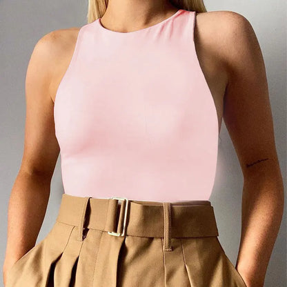 White Elegance Jumpsuit Elastic Hight Casual Fitness Rompers Sleeveless Zipper Bodysuit Summer Bodycon Overalls For Women 2021