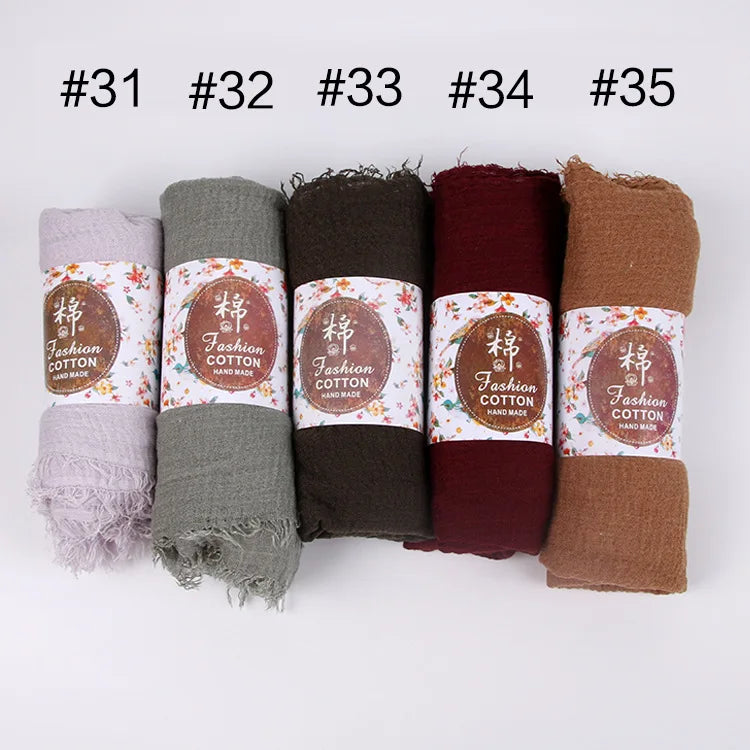12pcs/lot Plain Wrinkle Wrap Cotton Viscose Long Shawl Scarf Women Crinkle Hijab Shawl Muslim Head Hijab scarf wholesale