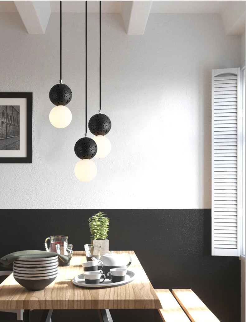 OUDELADI Cement Pendant Lights Bedroom Bedside Dining Decor Wood Glass ball Hanging Lamp Kitchen LED Lighting Luminaires