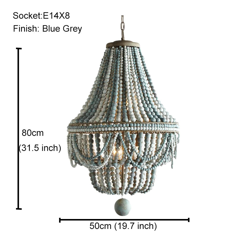 French Country white wood Bead Chandelier dining room bedroom princess Decorative chandelier 3/5 lights hanging light fixture