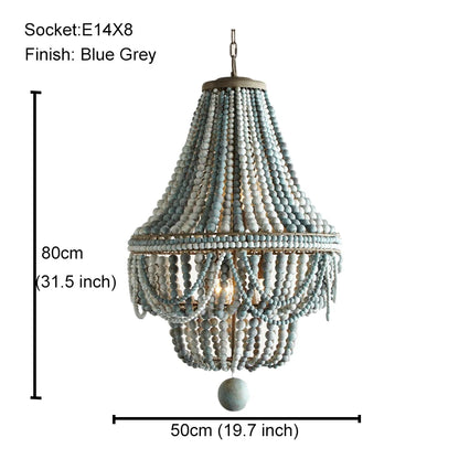 French Country white wood Bead Chandelier dining room bedroom princess Decorative chandelier 3/5 lights hanging light fixture
