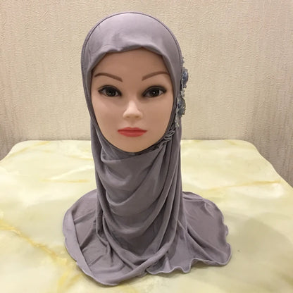 H081 beautiful small girl hijab with flowers cute hijab hats women's caps can fit 2-6 years old girls