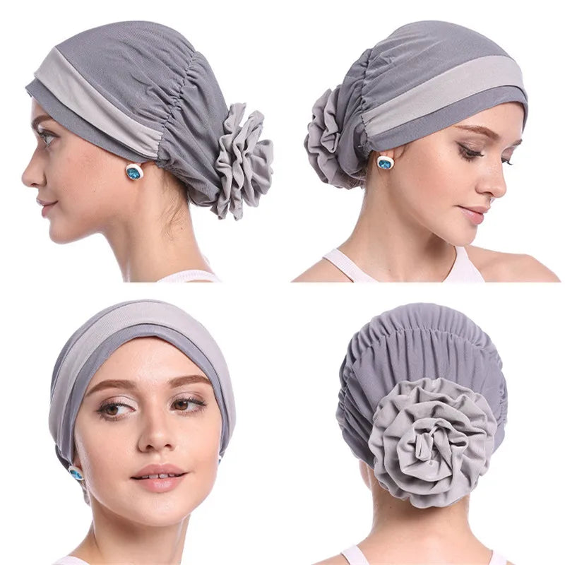 H133 Forehead two colors Turban hijab Stretch Inner Hijabs Full cover Caps Ready To Wear Women Head Scarf Under Hijab Bo