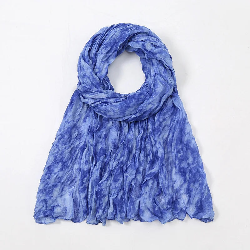 Spain Lovely Polka Floral Crinkle Viscose Shawl Scarf Lady Soft Thin Beach Wrap Pashmina Stole Bufandas Muslim Hijab 175*85Cm