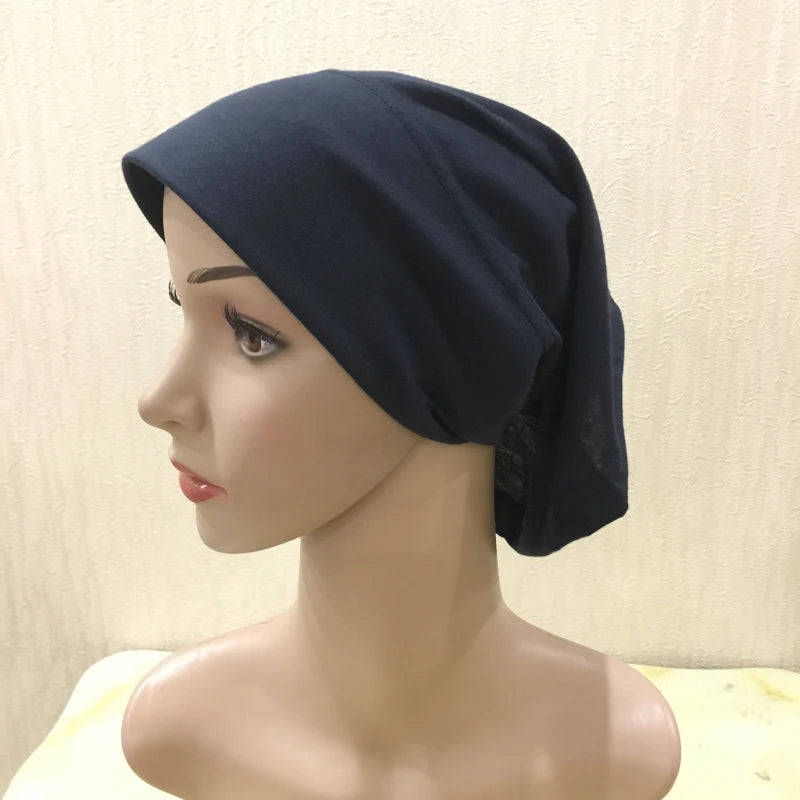 H066 Plain tube hat with cardboard underscarf Muslim Turban Pure Color Stretch Inner Hijabs Women Head Scarf Under Hijab Bonnet