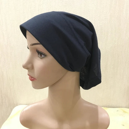 H066 Plain tube hat with cardboard underscarf Muslim Turban Pure Color Stretch Inner Hijabs Women Head Scarf Under Hijab Bonnet