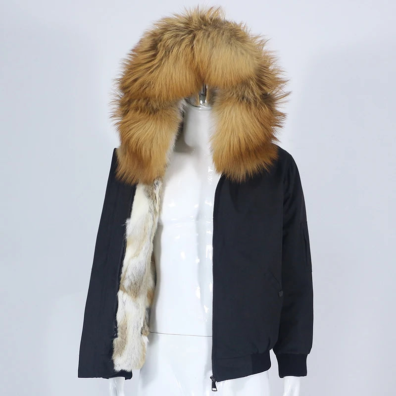 OFTBUY Waterproof Men Bomber Parka Winter Jacket Natural Real Raccoon Fox Fur Coat Collar Hooded Rabbit Liner Streetwear
