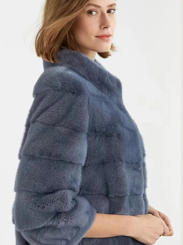 Women's Real Mink Fur Jacket Short Coat European Street Style Warm Casual Fashion Ladies Outerwear