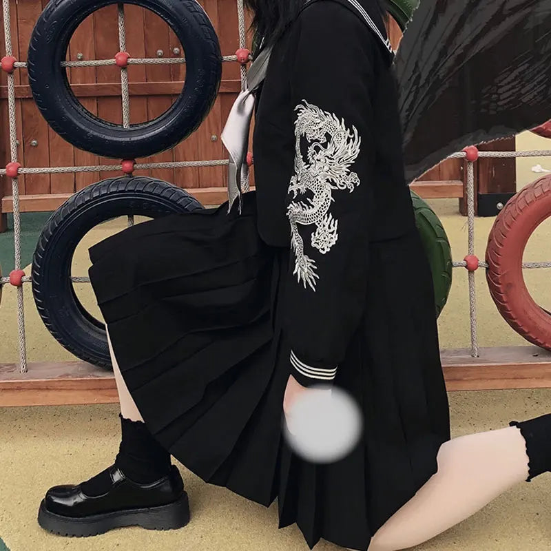 Japanese School Girl Uniform Pink Silver Dragon Sailor Outfit Skirt Sets JK Sailor Seifuku Uniform Cos Student School Clothes
