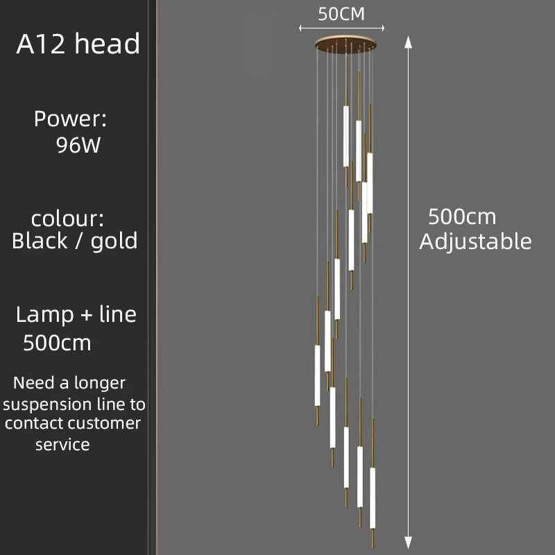 Led Pendant Light Golden Black Long Line Hanging Long Branch Chandelier Compound Attic Living Room Staircase Lighting Chandelier