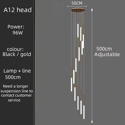 Led Pendant Light Golden Black Long Line Hanging Long Branch Chandelier Compound Attic Living Room Staircase Lighting Chandelier