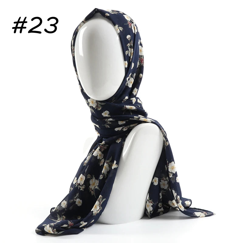 70*180cm Women Printed Soft Floral Muslim Chiffon Hijab Head Scarf Wraps New Designs