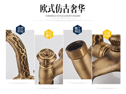 Antique Brass Bathtub Shower Faucets Set Wall Mounted Bath Shower Set Swivel Tub Spout Bath Shower Dual Control Carved Mixer Tap