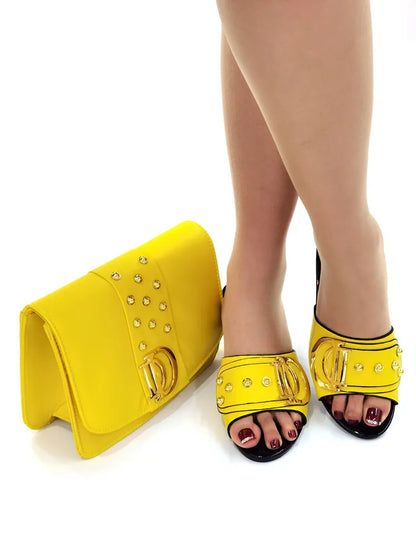 2023 Italian Design Summer Rhinestone Party High Heel Sandals for Nigerian Women Fashion High Quality Wedding Shoes and Bags