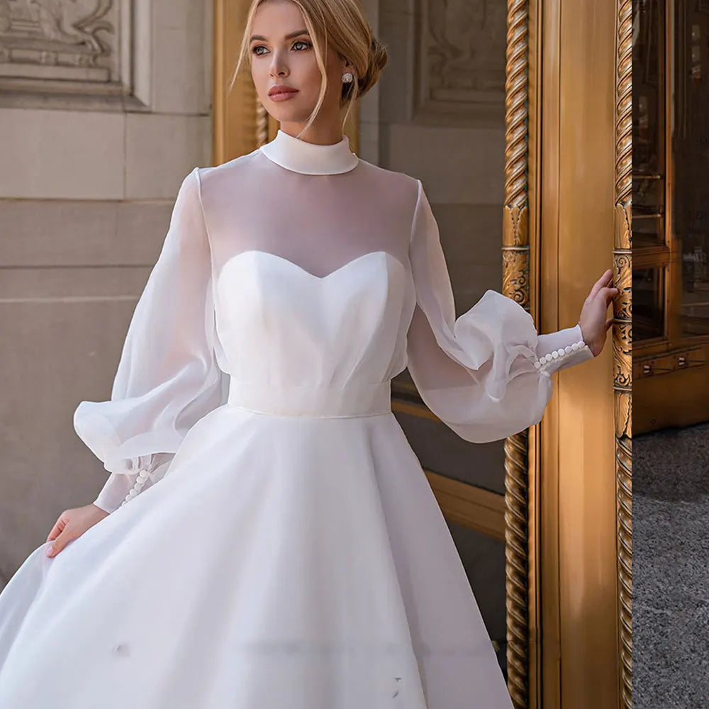 Boho Wedding Dresses For Women A Line Puff Sleeve Elegant Organza Sweetheart Muslm Bride Gown 2022 vestidos de novia Robe De Ma