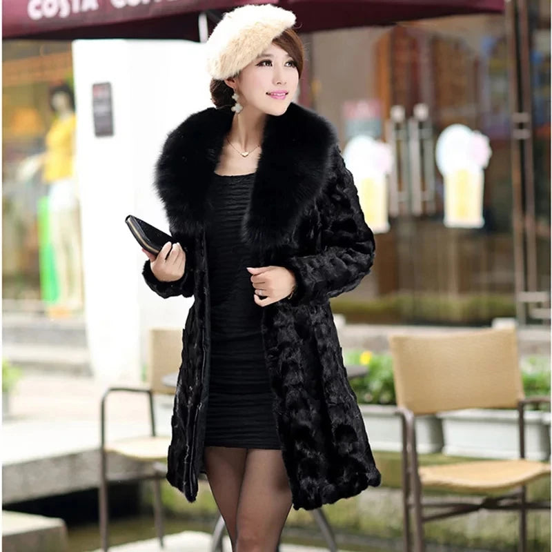 Genuine real natural mink fur coat with fox fur collar women's fashion  warm winter waistcoats custom any size Free shipping