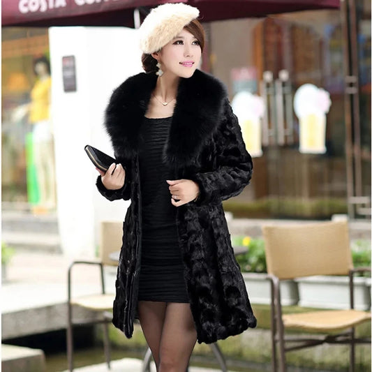 Genuine real natural mink fur coat with fox fur collar women's fashion  warm winter waistcoats custom any size Free shipping