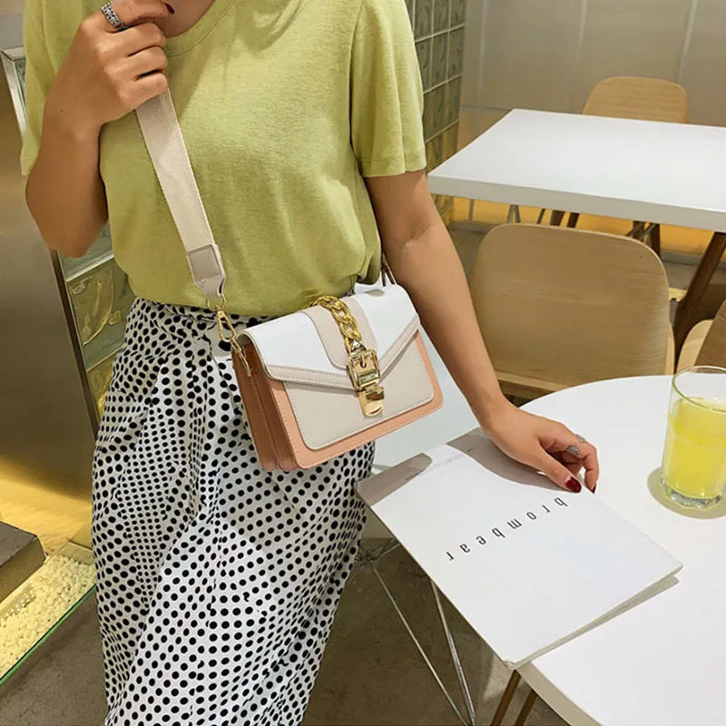 Yogodlns Small Summer Contrast Color PU Leather Crossbody Bags For Women New  Chain Shoulder Messenger Handbags Lady Hand Bag
