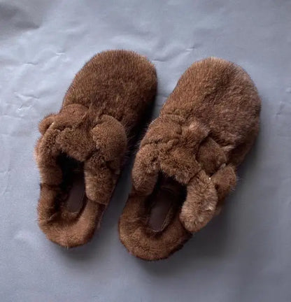 Female Luxury Real Mink Fur Slippers, Women's Clogs, Slip-on Casual Winter Shoes, Mules Shoes Women Luxury Designer Mink Slipper