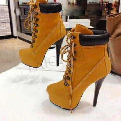 LAIGZEM Women Platform Booties Stiletto Heel Lace Up Ankle Boots Chaussure Shoes Woman Botas Mujer Ladies Large Size 39 46 50 52