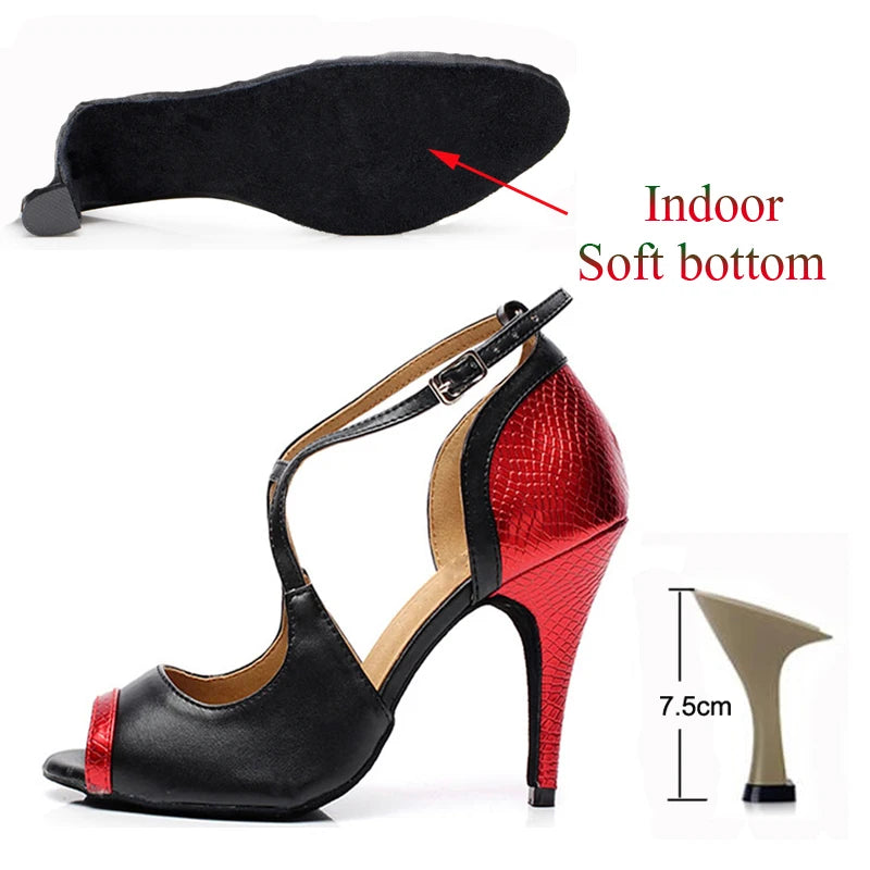 Latin Dance Shoes For Women Tango Salsa Dance Shoes for Girls High Heels 10cm Gold Red Summer Sandals for Women Dance Shoes