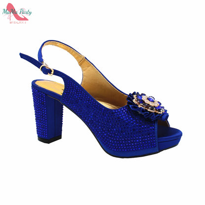 Buckle Strap Sandals Nigerian Women Shoes and Bag Set in Yellow Color with Shinning Crystal Italian Lady Shoes and Bag for Party