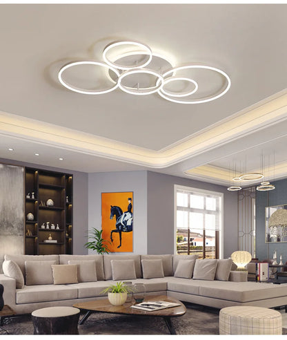 Modern Round Design Ceiling Lights For Living Room Bedroom Gold White Coffee Painted  Circle Rings Lighting Fixtures Luminaire