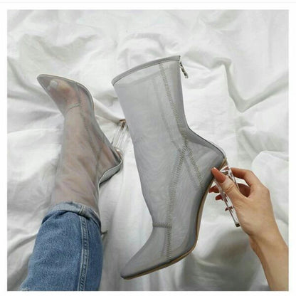 New Mesh Neon Green Sandal Boots Women Sexy Over The Knee Boots Pointed Toe High Heels Party Shoes Woman Thigh High Boots
