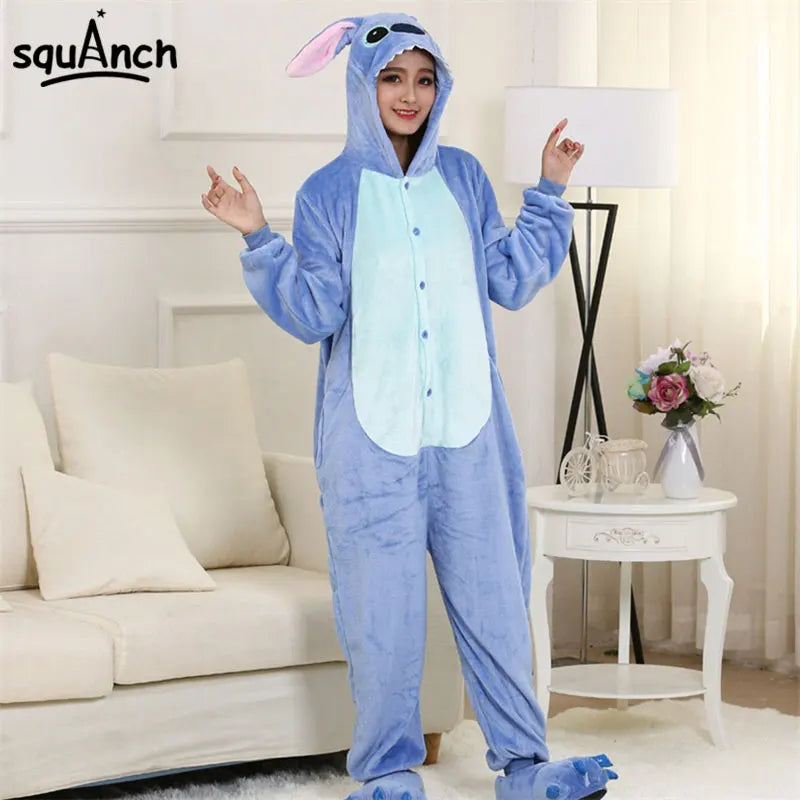 Anime Kigurumis Onesies With Slippers Overalls Adult Women Men Blue Animal Pajama Button Zipper Jumpsuit Funny Outfit XXL Suit