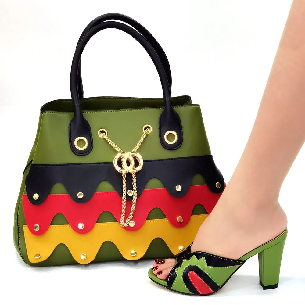 2023 Black Color Comfortable Heels Italian Lady Shoes with Matching Bag for African Women Shoes and Bag Set