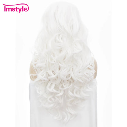 Imstyle White Wigs Synthetic Lace Front Wig Wavy Long Natural Hairline Wig Heat Resistant Fiber Cosplay Wig For Women