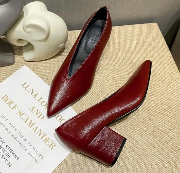 Sandals Luxury Brand Sexy Dress Shoes Elegant Chunky High Heeeled Pumps Sexy Pointed Toe Evening Shoes Women Shoes V Cut Shoes