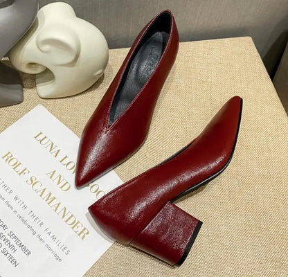 Sandals Luxury Brand Sexy Dress Shoes Elegant Chunky High Heeeled Pumps Sexy Pointed Toe Evening Shoes Women Shoes V Cut Shoes
