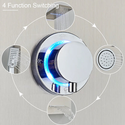 LED Light Shower Panel Waterfall Rain Digital Display Shower Faucet Set SPA Massage Jet Bathroom Column Mixer Tap Tower System