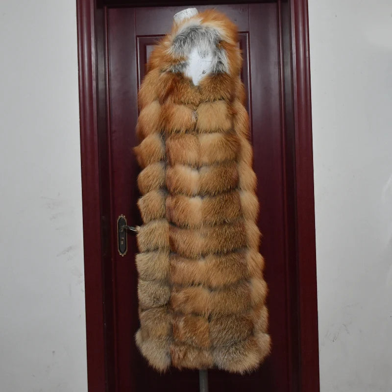 Winter Red Fox Fur Vest Female Real Extended Long  Women Red Fox Fur Waistcoat Natural Fox Fur Waistcoat Long
