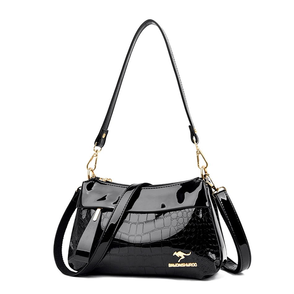 3 Layers Women Handbag Purses Luxury Designer Patent Leather Shoulder Messenger Crossbody Bags for Female Vintage Sac A Main New
