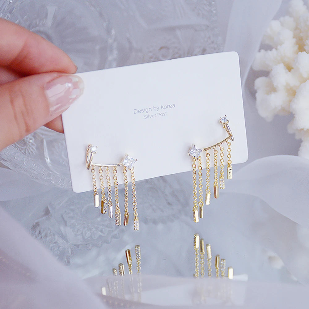JUWANG Luxury Plated 14K Real Gold Leaves Earring Delicate Micro Inlaid Cubic Zircon CZ Stud Earrings Wedding Jewelry Pendant