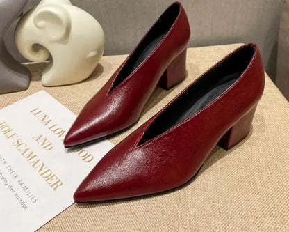 Sandals Luxury Brand Sexy Dress Shoes Elegant Chunky High Heeeled Pumps Sexy Pointed Toe Evening Shoes Women Shoes V Cut Shoes