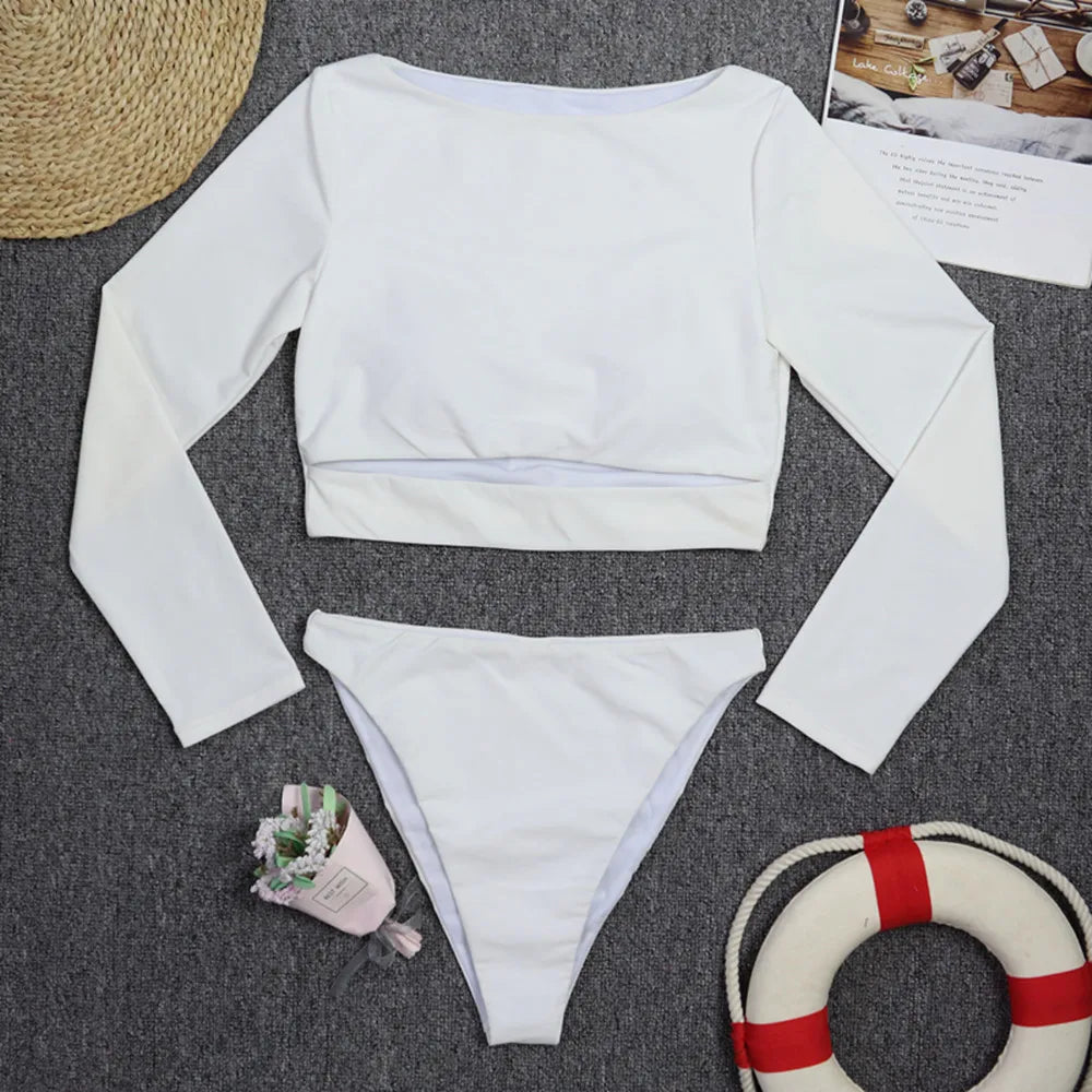 TYAKKVE Surf Swimwear Rash Guard Long Sleeve One Piece Swimsuit For Women Print High Neck Bodysuits Swim Suits Backless Monokini