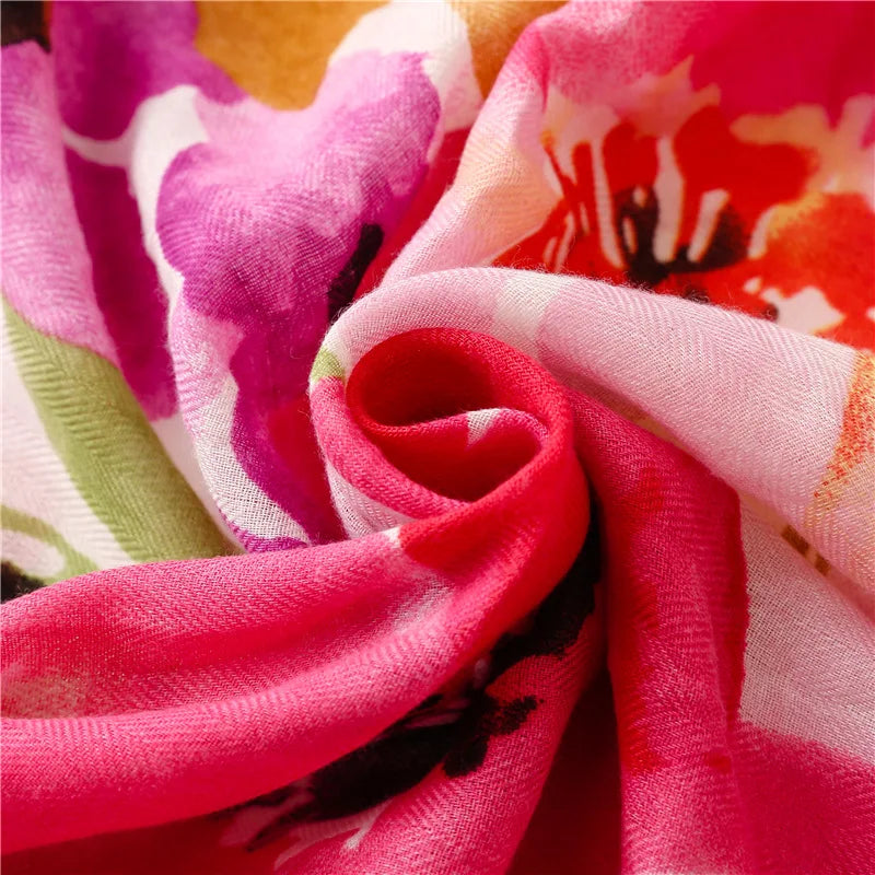 2026 Luxury Brand Ink Painting Floral Tassel Viscose Shawl Scarf Lady High Quality Pashmina Hijab and Wraps Foulard Muslim Sjaal