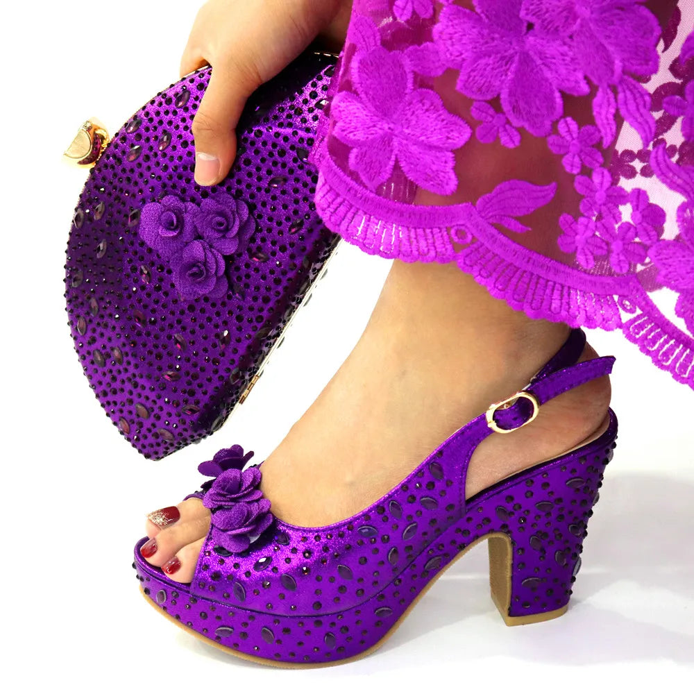 New Arrival Italian Women Shoes and Bag Set Decorated with Rhinestone In Party African Italian Shoes and Bag Set Party Shoes Bag