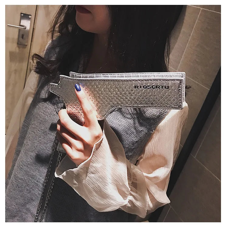 YoReAi New 3D Gun Shaped Chains Women Shoulder Bags Luxury Leather Crossbody Bag Lady High Quality Small Purses Clutch for Girls