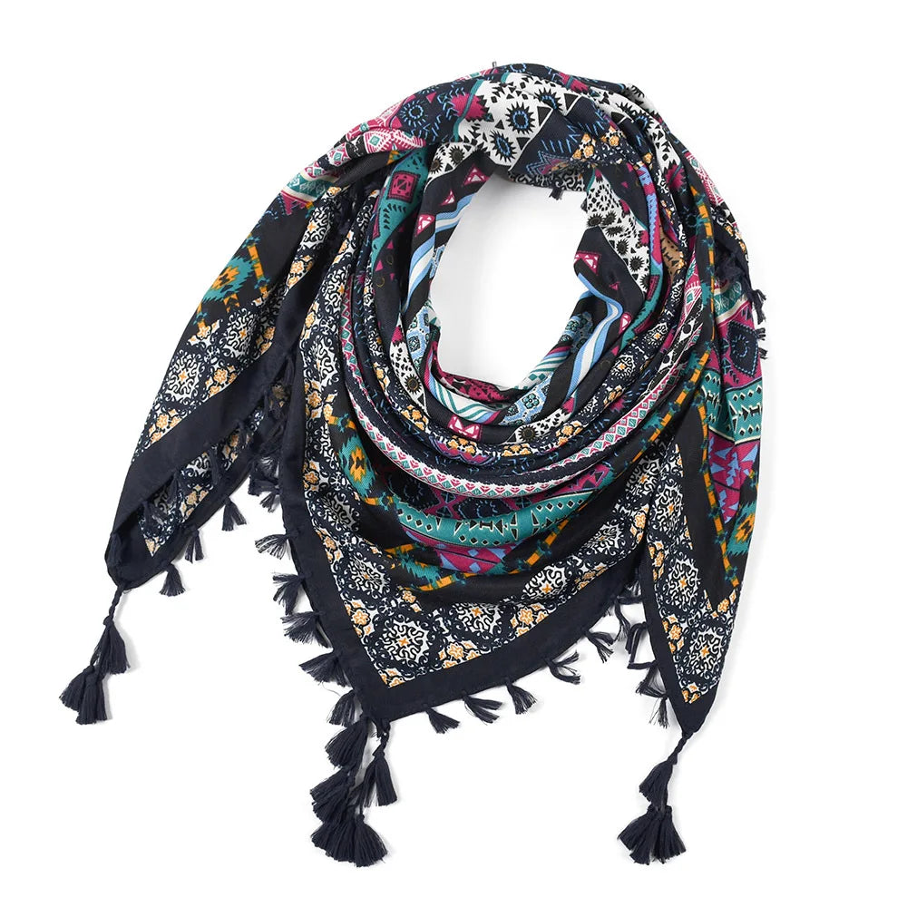 Scarf Winter Women Ladies Bohemian Print Shawl Russian Ethnic Wraps Tassel Scarves Bufanda Mujer Foulard Femme Square